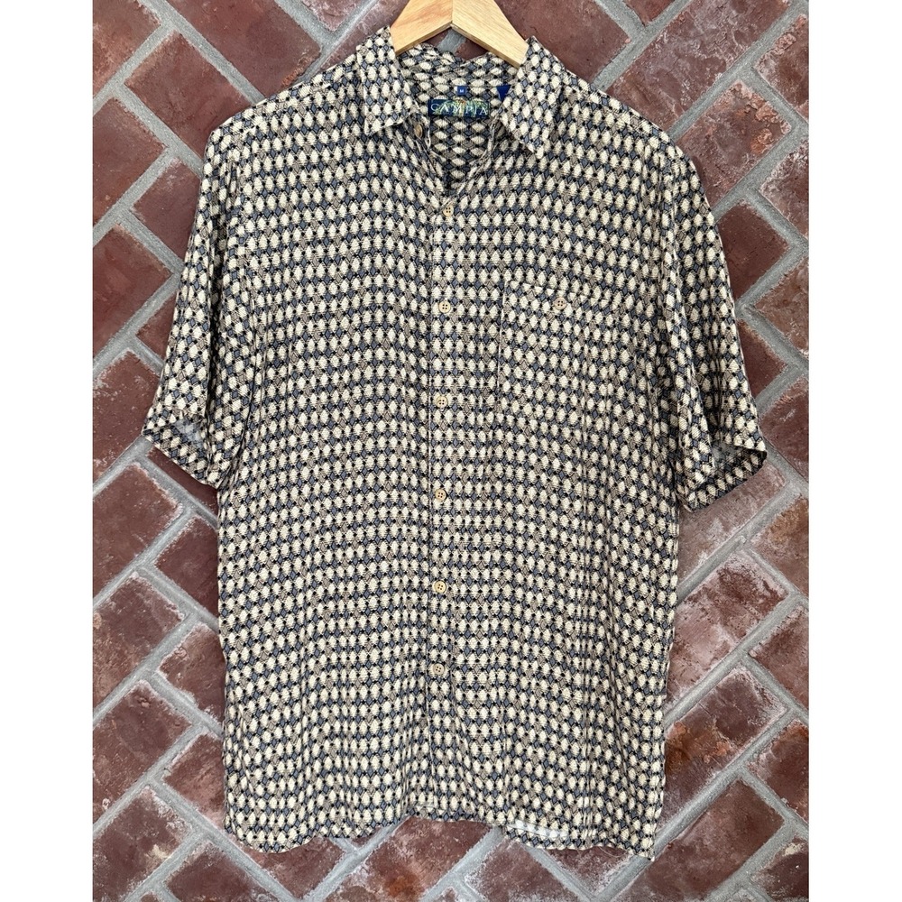 Vintage Campia Moda‎ Rayon Shirt Mens M Geometric 90s Button Up Soft Lightweight
